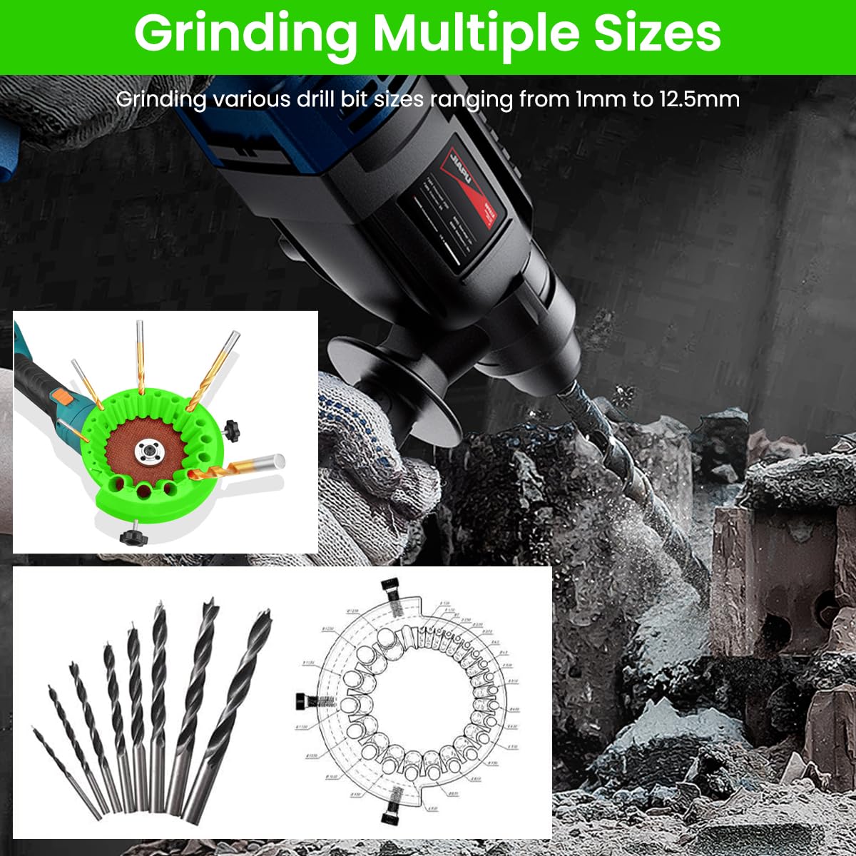 Serplex Drill Bit Sharpener Attachment for 2–13mm Bits with 20-Groove Tilt System | DIY & Professional Use