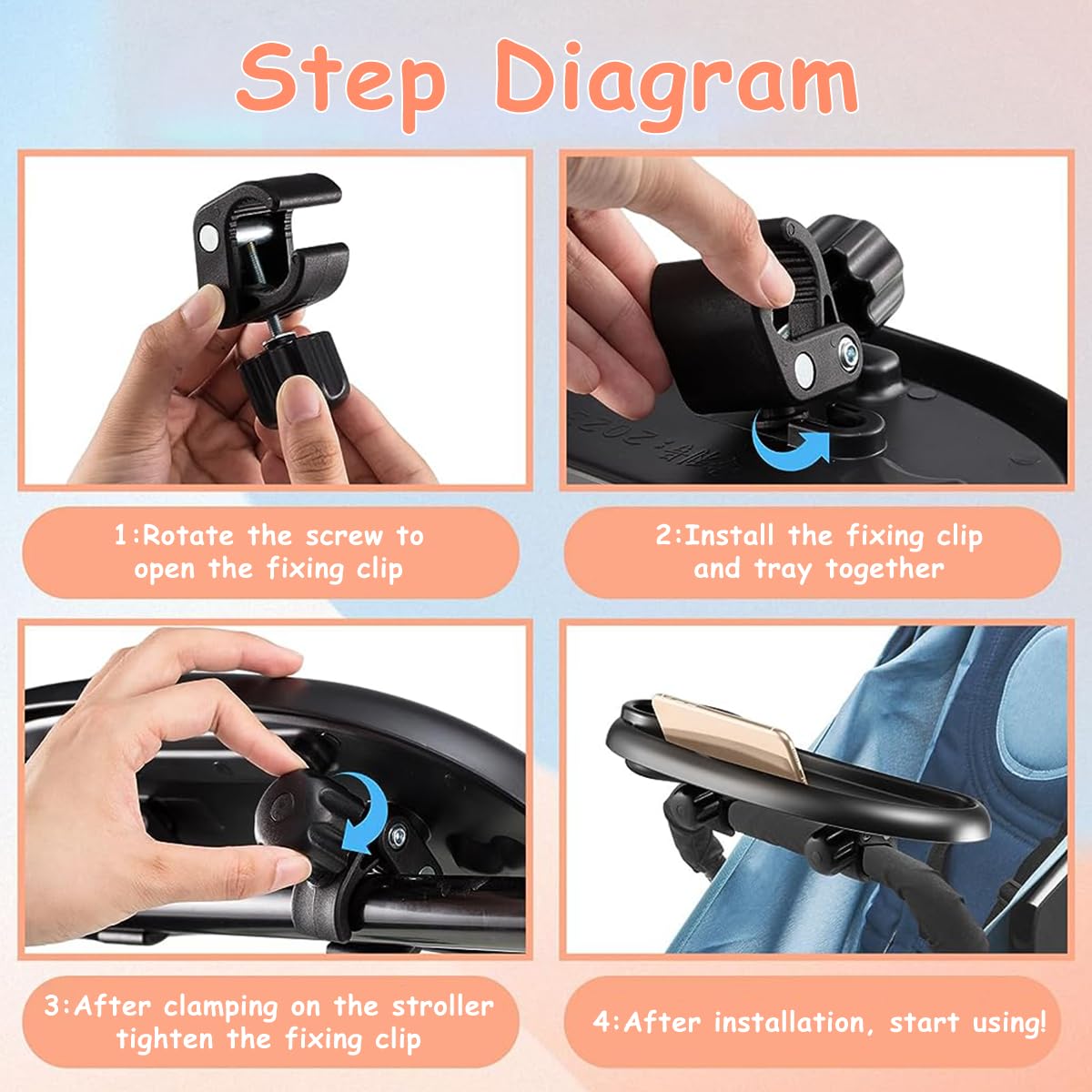 SNOWIE SOFT® Baby Stroller Cup Holder 3 in 1 Baby Stroller Food Tray for Travel Universal Adjustable Stroller Food Tray with Cup Holder & Phone Holder Baby Stroller Modification Accessory