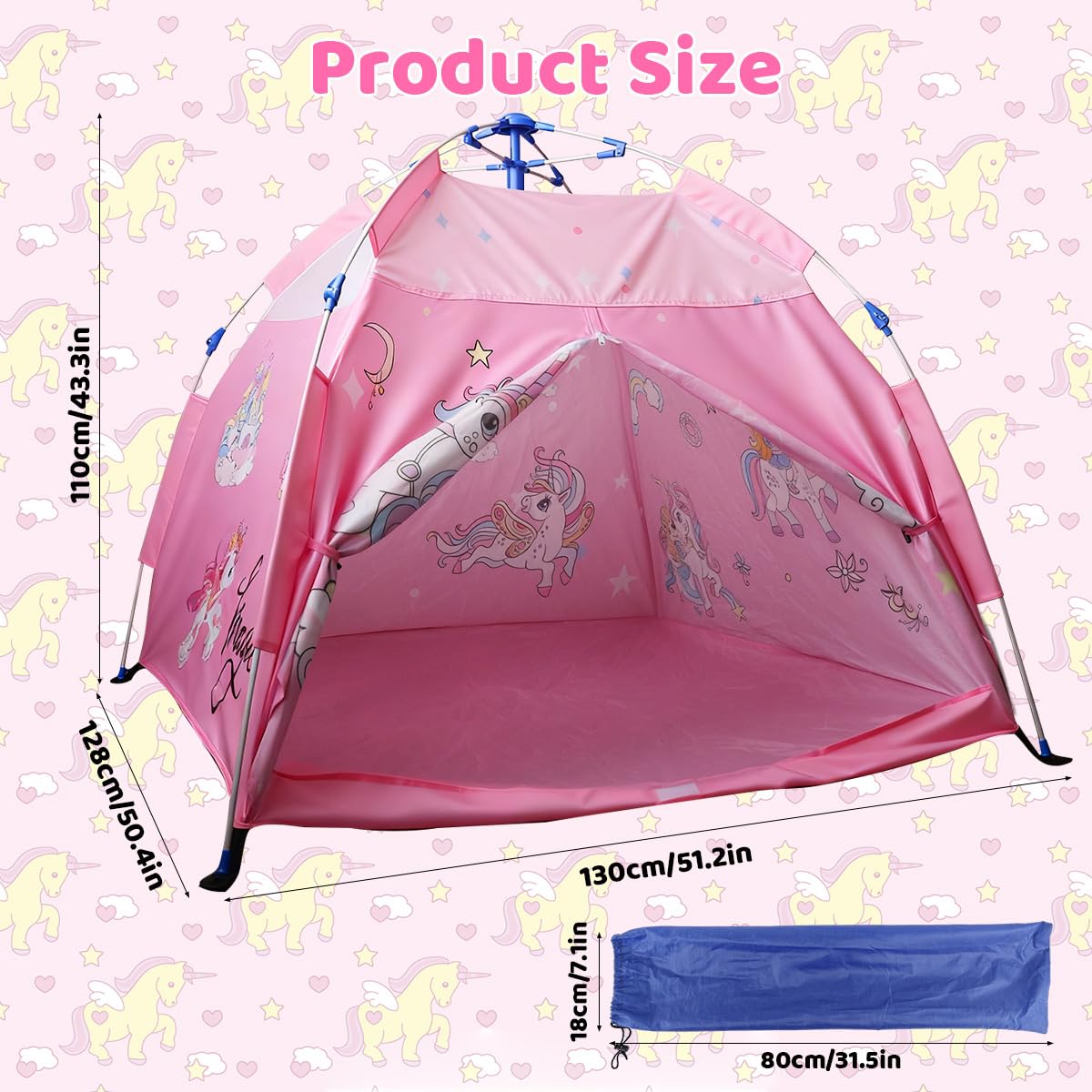 PATPAT Pop Up Play Tent for Kids 130x128x110cm with Mesh Roof and Zip Up Door | Pink Unicorn Design