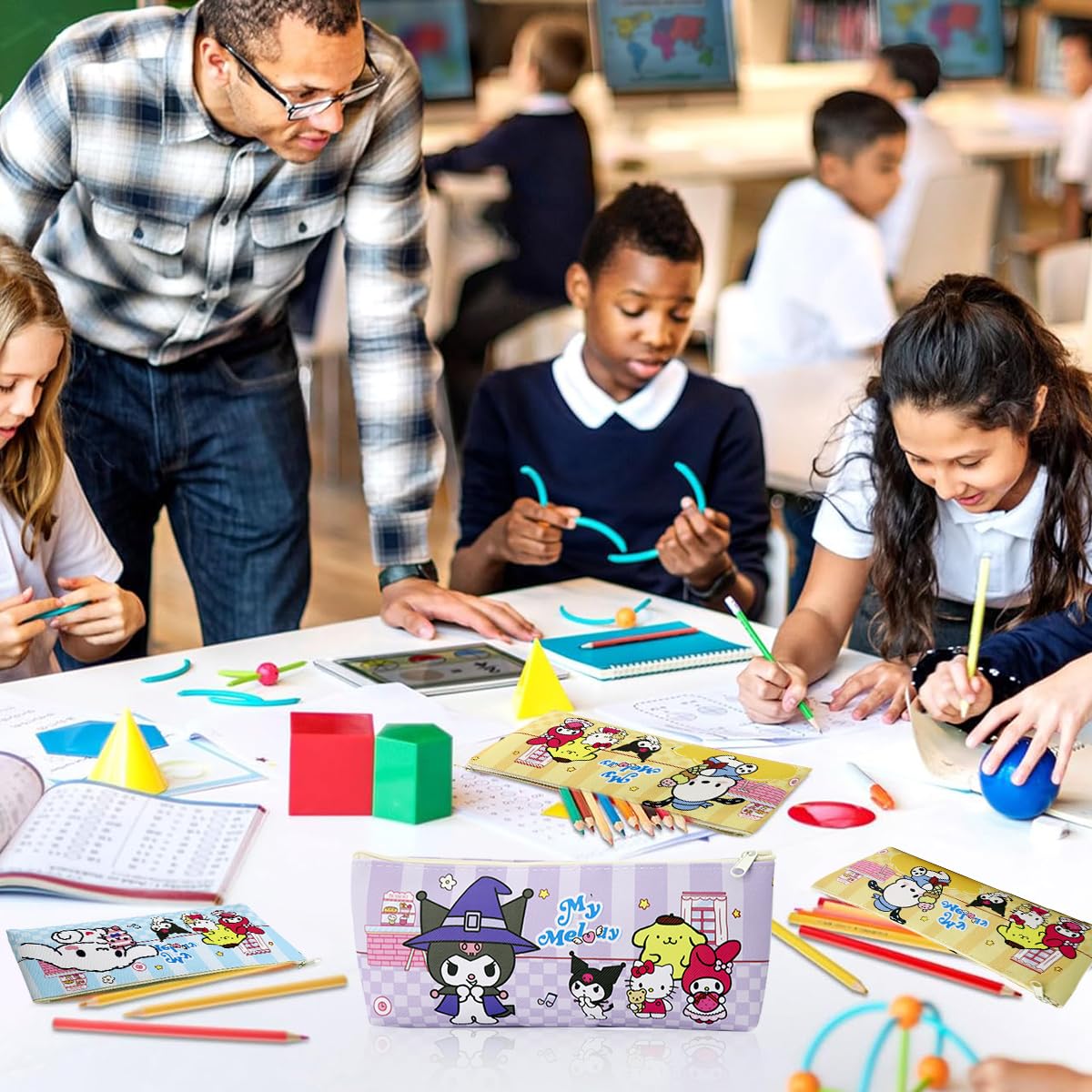 Zibuyu Pencil Pouches for Kids Birthday Return Gifts 6Pcs with Cartoon Prints and PU Build