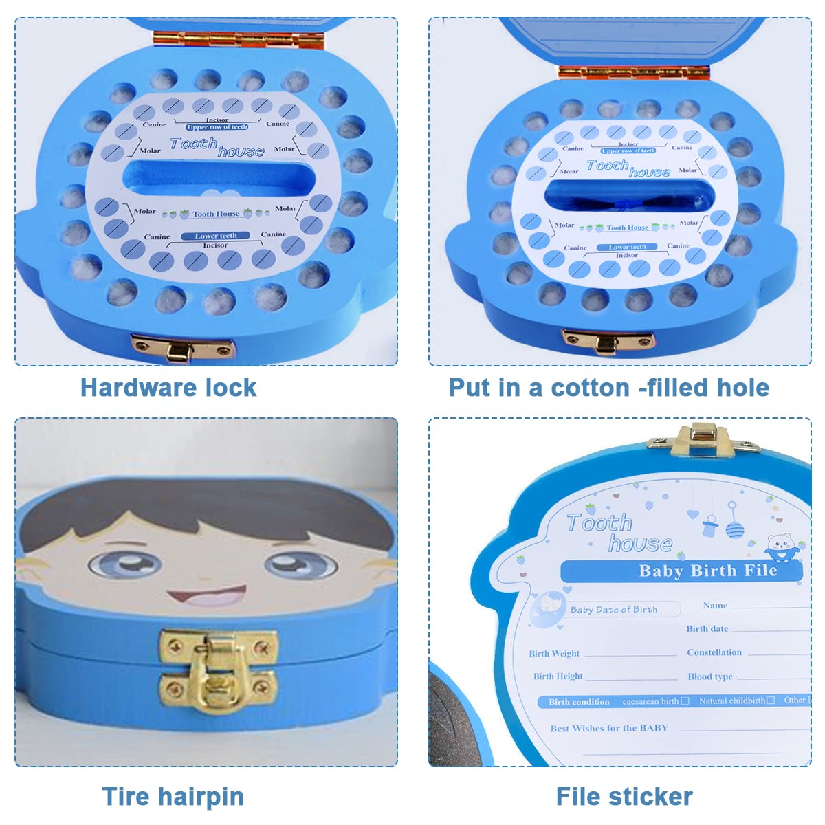 HASTHIP Baby Tooth Fairy Box for Boys featuring Wooden Slots and 12.5×11.3×3 cm Organizer