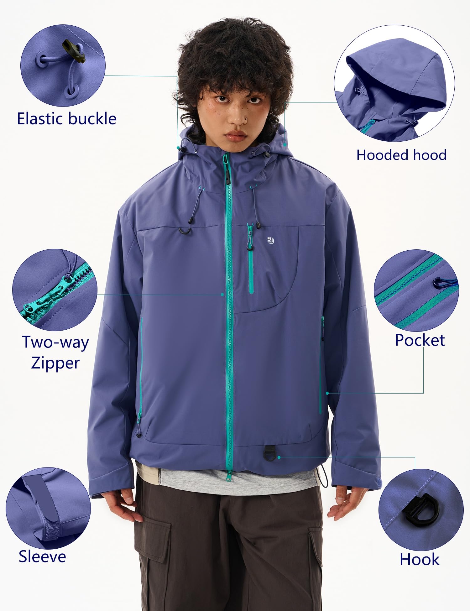 Venzina Men's Waterproof Rain Jacket for Commuting with Breathable Windproof Fabric | Purple