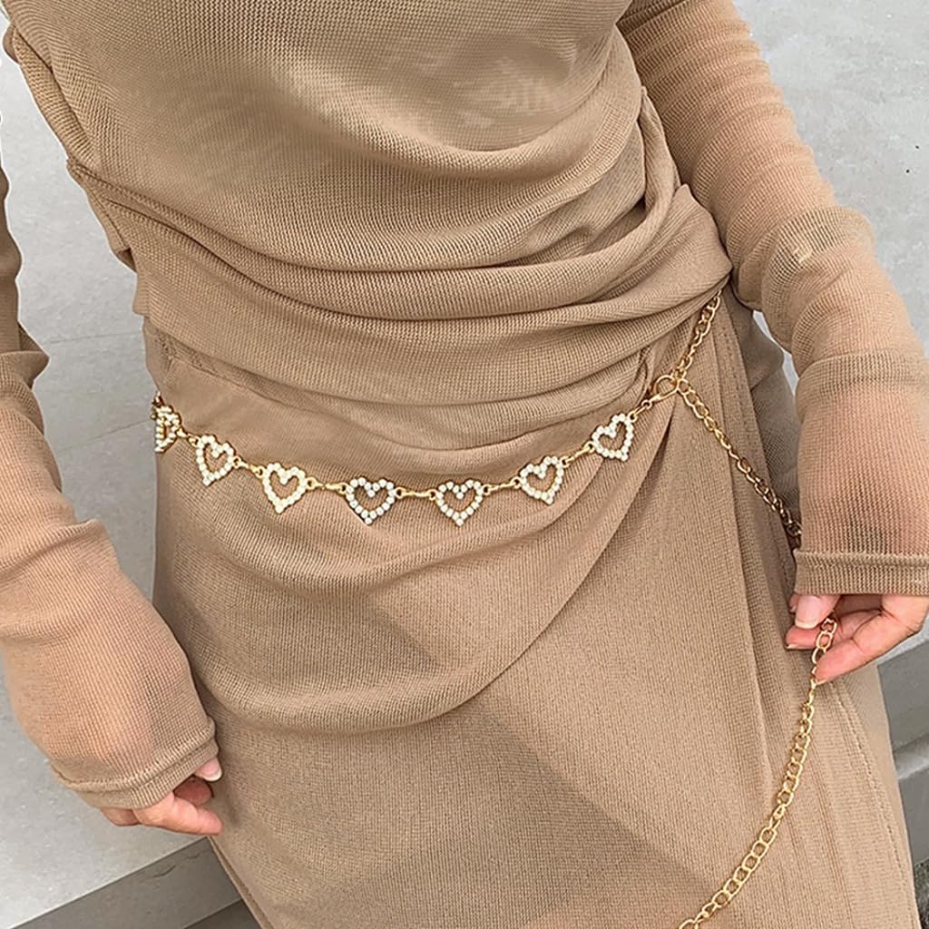 SANNIDHI Waist Chain for Women with Rhinestone Heart Links and Adjustable Alloy Belt | Ideal for Dresses and Jeans