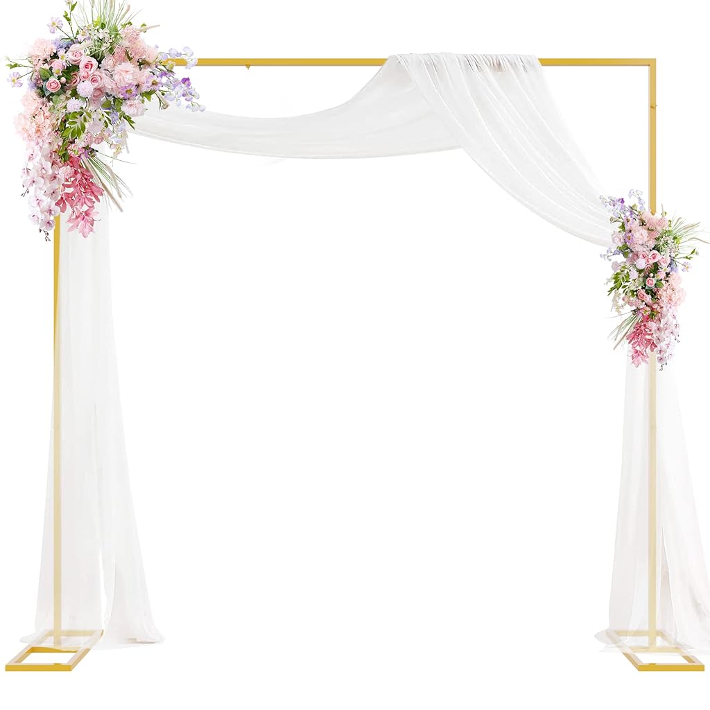 Supvox® 9.8ft Square Backdrop Stand Assembly Golden Backdrop Stand for Decoration Iron Cast Balloon Backdrops Stands Stand Flower Frame Bridal Baby Shower Ceremony