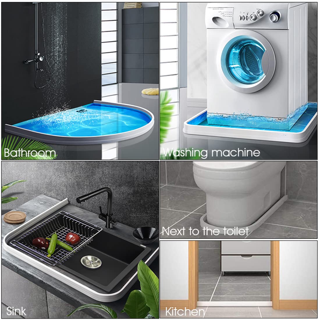 HASTHIP Shower Water Barrier for Wet and Dry Separation with Self Adhesive Design 39.3in Rubber Threshold White