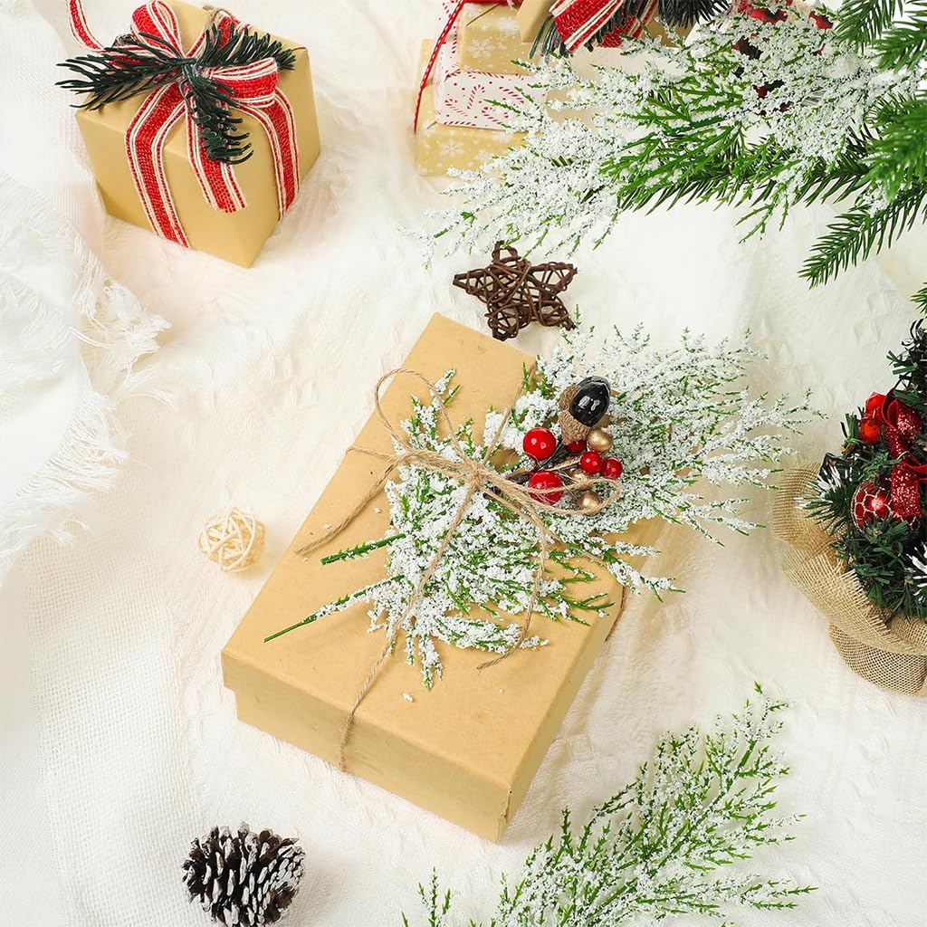 HASTHIP Artificial Snow Frosted Pine Branches for Christmas Decor with Bendable Stems | 24PCS 13.7 in