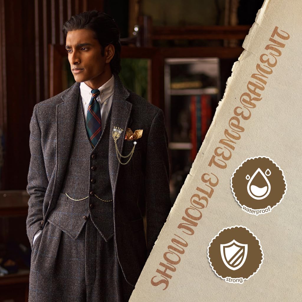 SANNIDHI Men's Vintage Crown Lion Brooch for Suits with Tassel and Rhinestone Embellishment