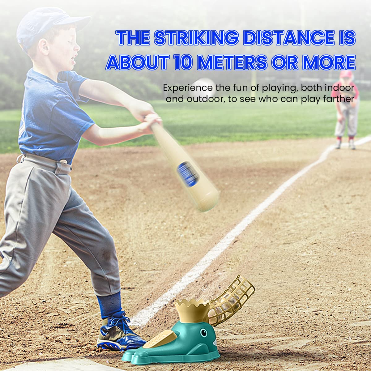 PATPAT® Bat Ball for Kids with Pitching Machine, Stepping-on Pitching Machine Bat Ball Kit for Kids 4+ Year Self Train, Baseball Train Set with Bat and Ball, Outdoor Toys for Kids Pitcher Game(Blue)