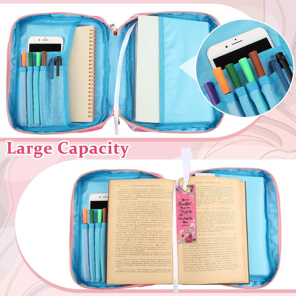 Climberty Book Handbag Book Print Bible Carry Bag Reading Bag Anti-Scratch Bag with Handle & Built-in Pouches, 10 Inch Bible Carry Bag