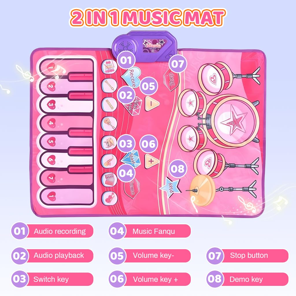 PATPAT Piano Keyboard Musical Mat for Kids with 8 Instrument Sounds and 75x54 cm Size | Educational Play Toy