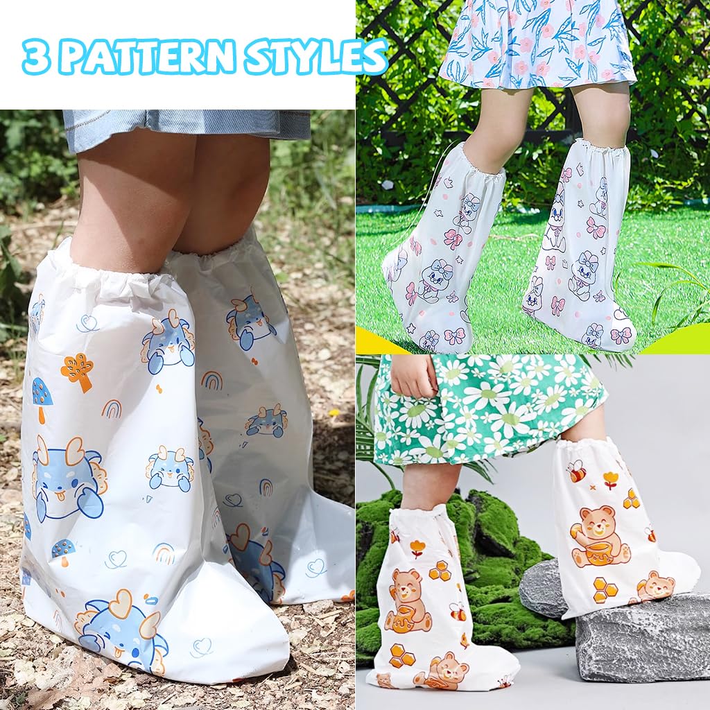 PALAY Rain Shoe Covers for Kids with Elastic Collar and Cartoon Style | 3 Pairs 28 cm Fit