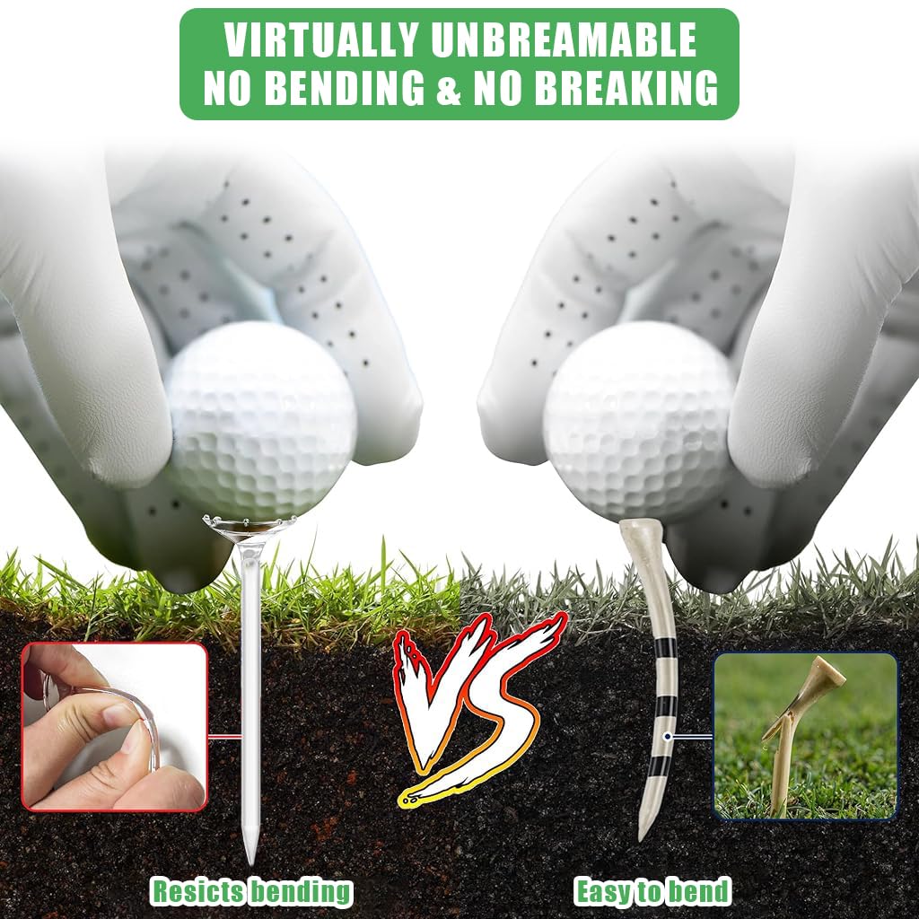 Proberos Golf Tees for Drivers featuring 8 Prong Design and 3.26 in Transparent Plastic | 20 Pcs