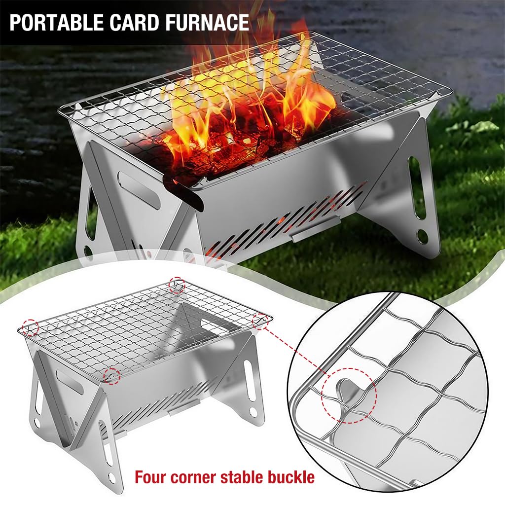 Optifit Camping BBQ Stove for Outdoor Grilling with Optimal Airflow Design | 21x16x13cm Stainless Steel