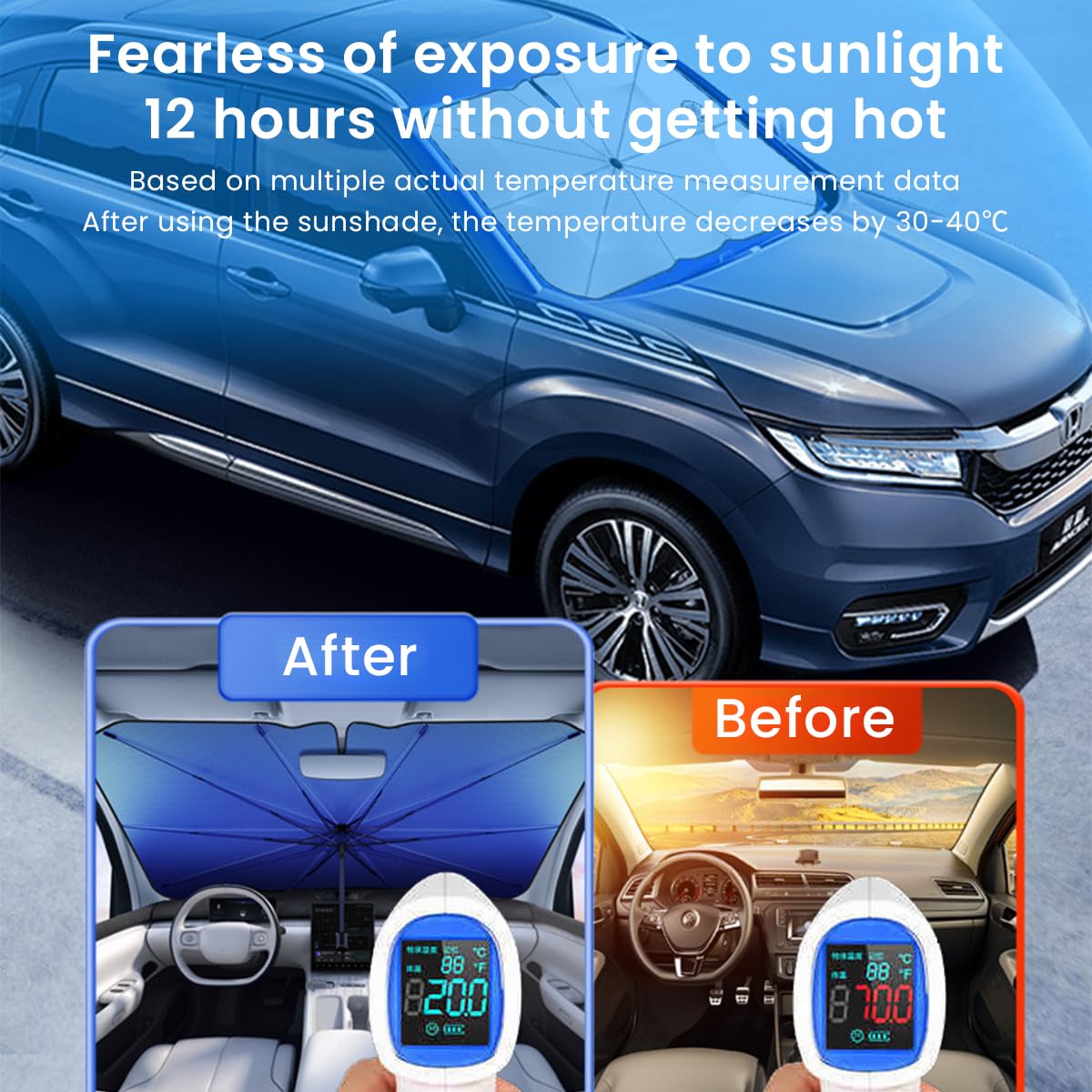 STHIRA Car Windshield Sun Shade 140×79cm for Sedan and SUV with Umbrella Rib Design | Foldable UV Protection Cover