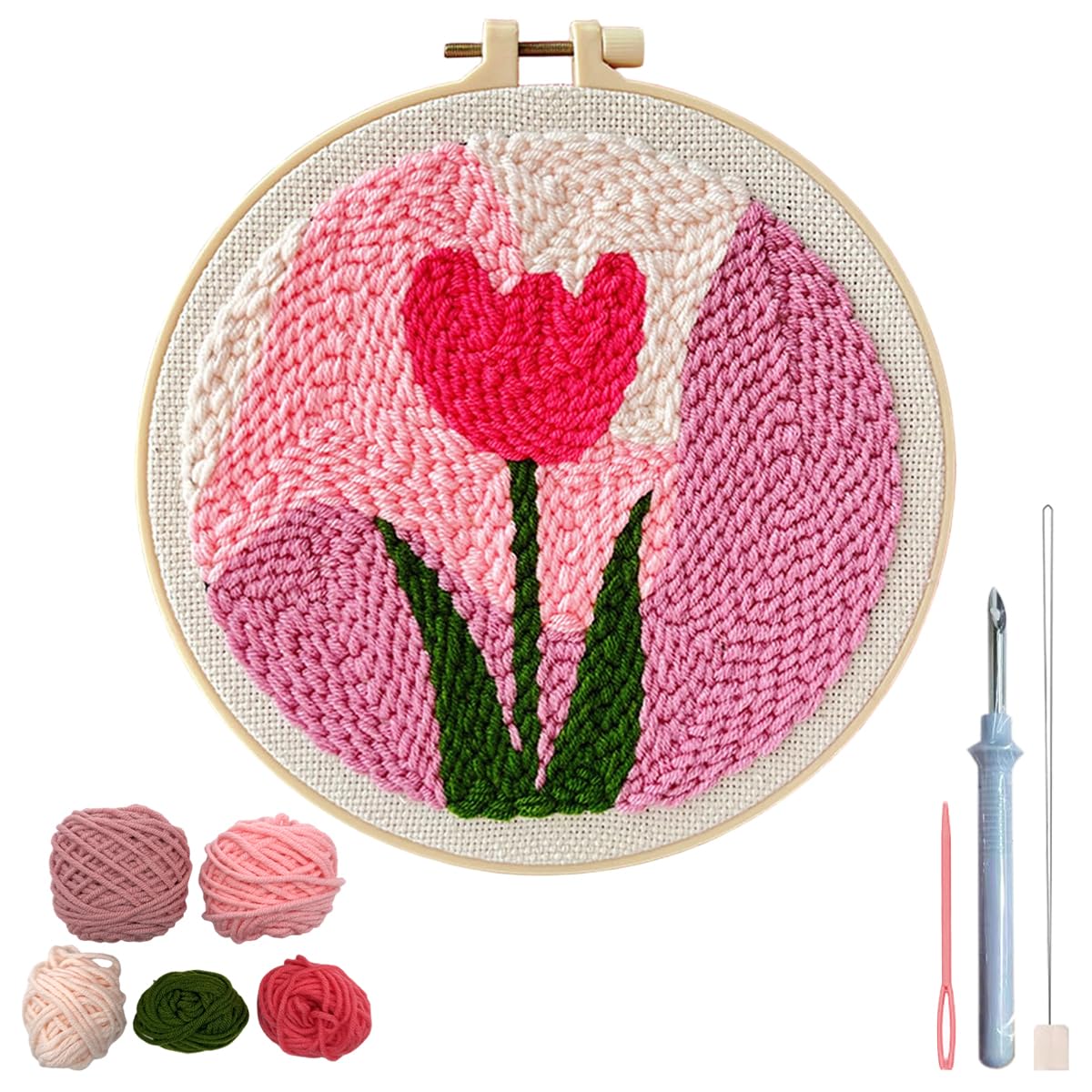 PATPAT Silicone DIY Punch Needle Art Kit for Beginners with 20x20cm Hoop | All Ages Craft Set