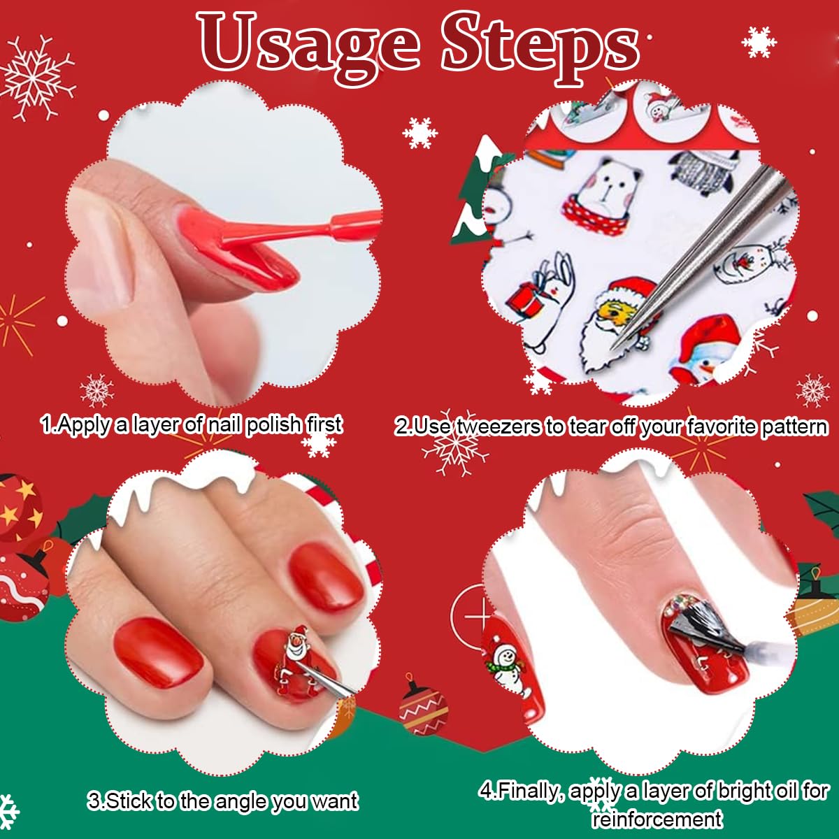 HASTHIP® 10 Sheets Nail Art Decal DIY Christmas Nair Art Decals Sticky Nail Art Decals Christmas Assorted Christmas Santa Claus Theme Series Nail Decals Creative Nail Art Sticker for Christmas, Party
