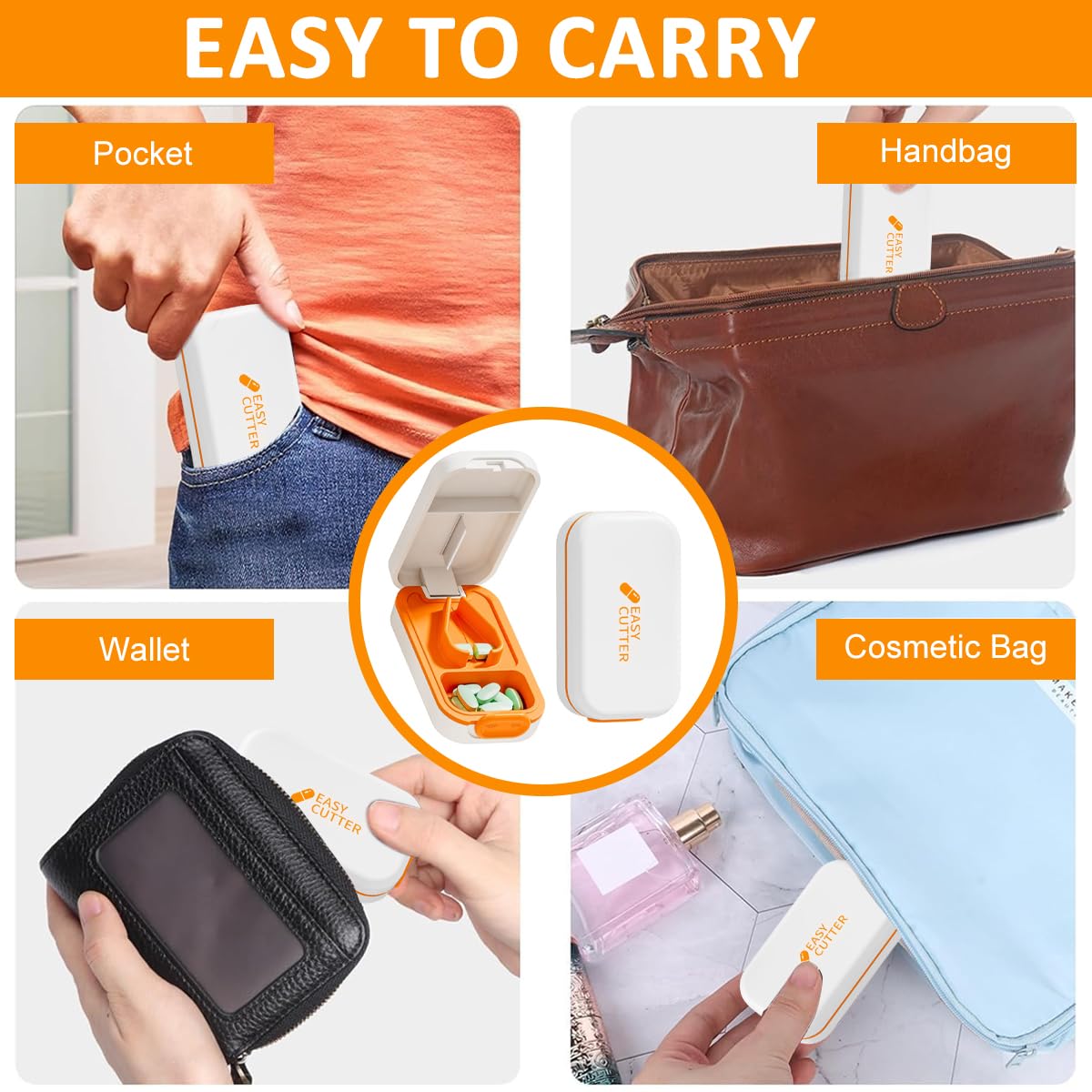 HANNEA Pill Cutter for Splitting Tablets with Stainless Steel Blade and Lockable Box | Travel-Friendly Pill Organizer