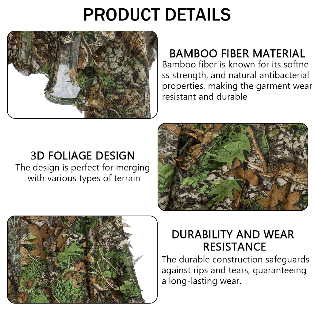 Proberos® Ghillie Suit, 3D Camouflage Hunting Apparel, 3D Leaf Woodland Poncho Ghillie Suit Camouflage Clothing for Hunting Bird Watching Military Training Outdoor Gaming Wildlife Photography