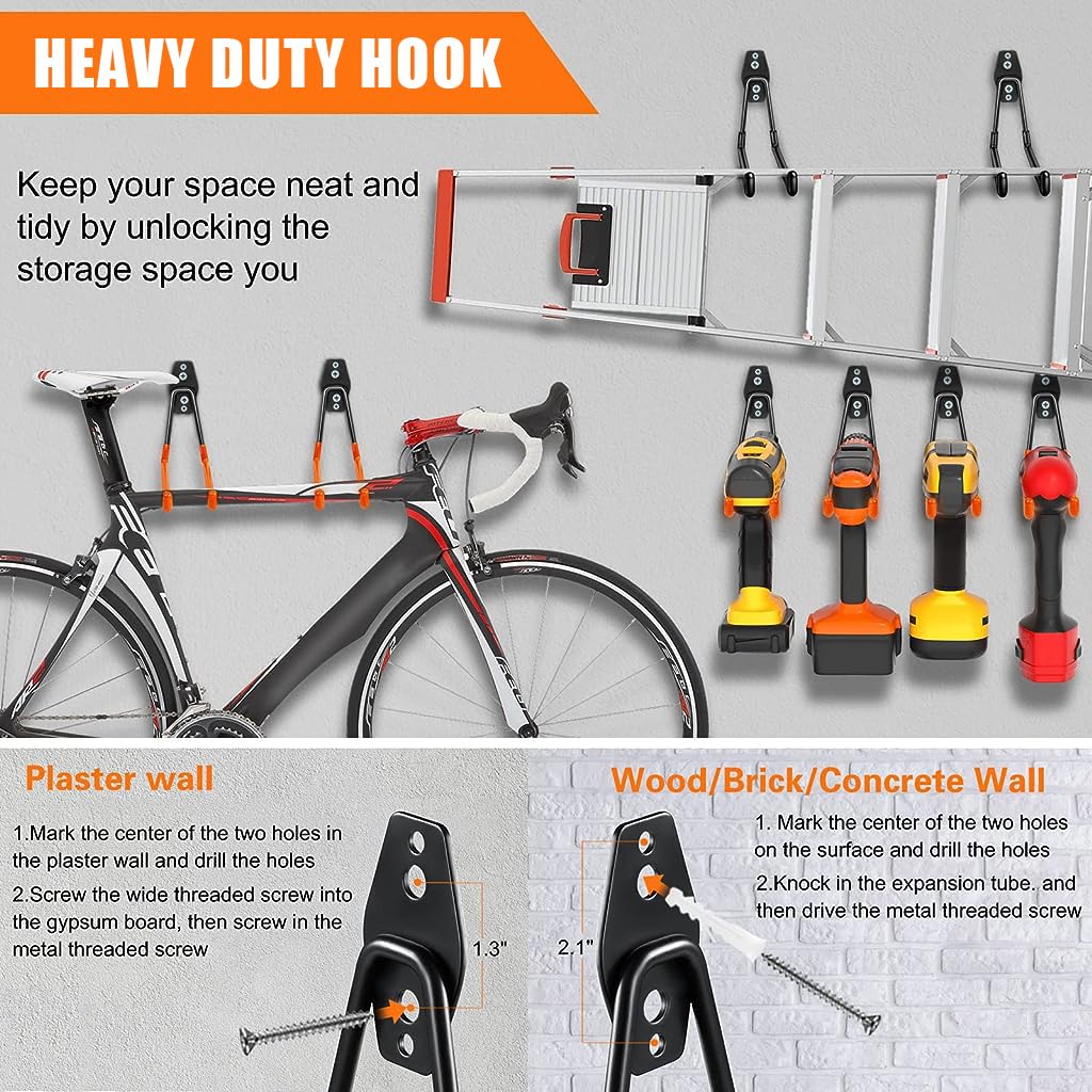 Serplex Garage Hooks for Tools and Garden Equipment featuring Steel Wall Mount Design 4 Pack