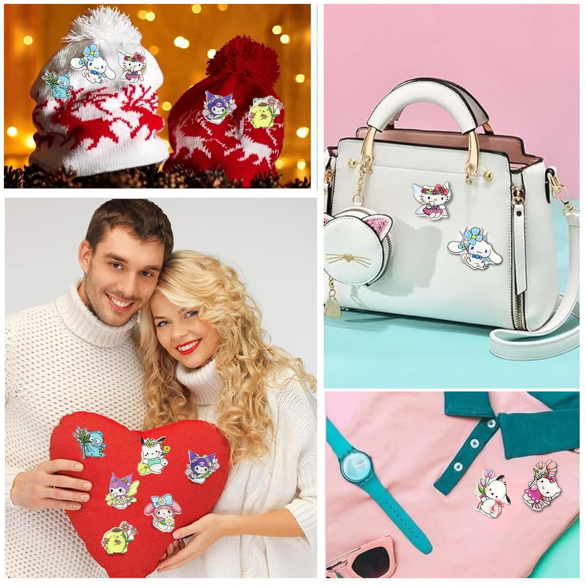 HASTHIP Kawaii Pins for Backpacks featuring 10 Acrylic Cartoon Character Brooches | Cute Kitty Charms for Bags and Jackets