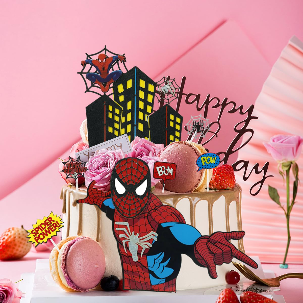 HASTHIP® Spiderman Birthday Cake Decoration Items Kit Spider-man Cartoon Creative Cup Cake Topper Decorations for Men Kids Boys Birthday Party Supplies