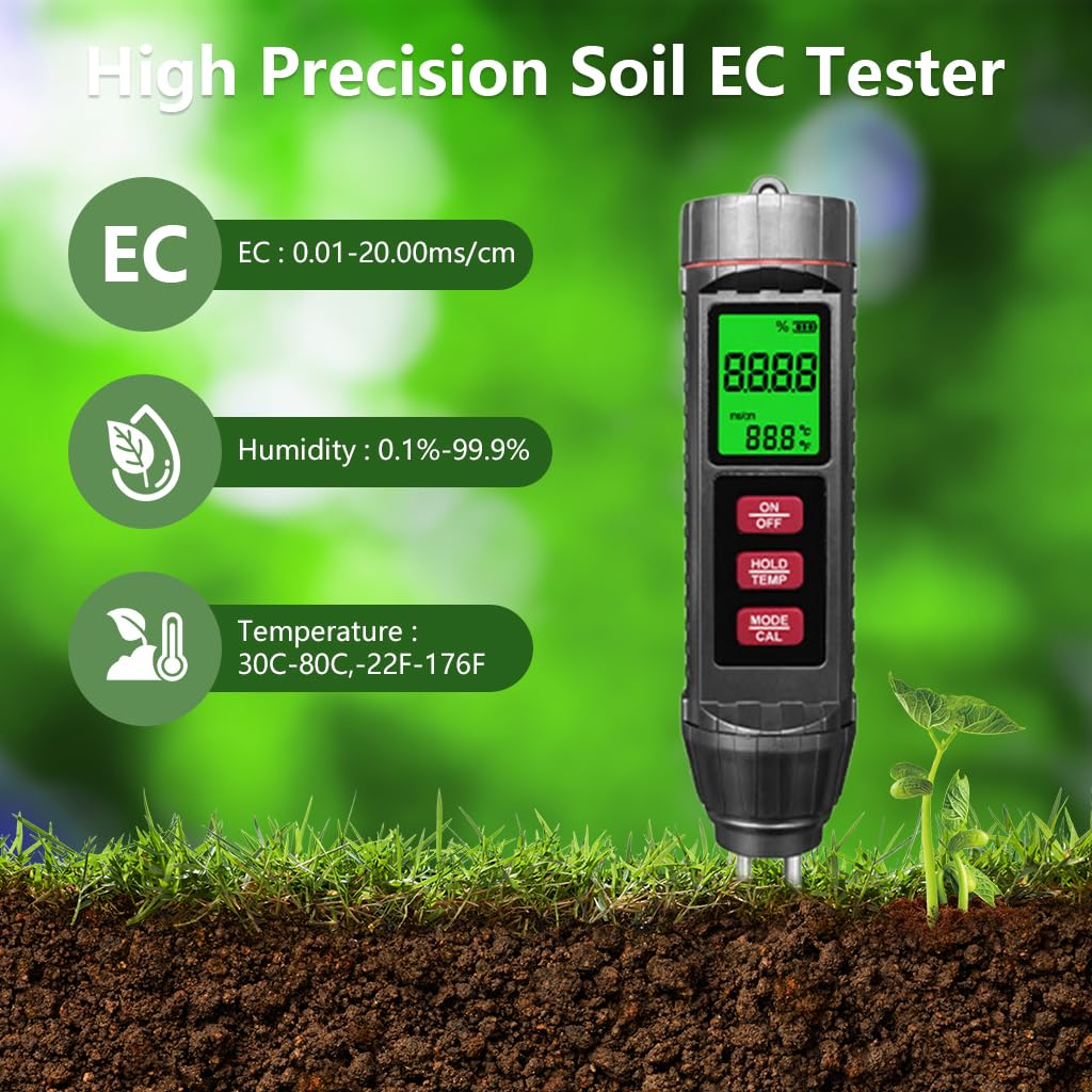 Serplex Soil Moisture Meter for Garden and Farm with 0.01–10.00 mS/cm Probe | 3 in 1 EC and Temperature Tester