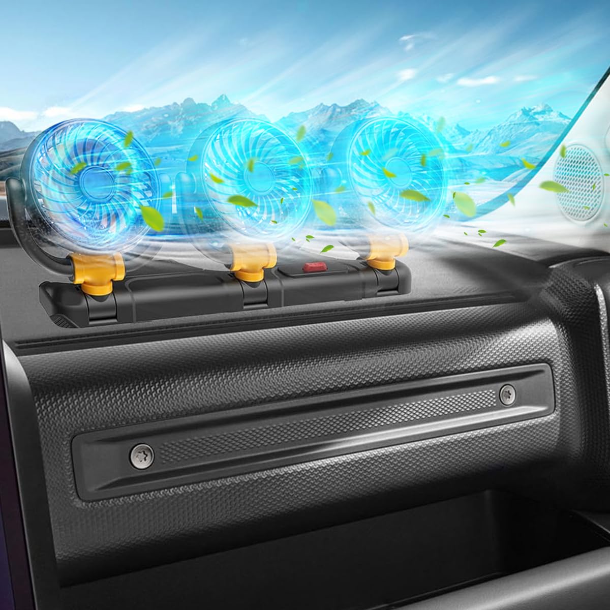 STHIRA 12V Electric Car Cooling Fan for Vehicles with 360° Rotatable Triple Heads | 2 Speed Air Circulator