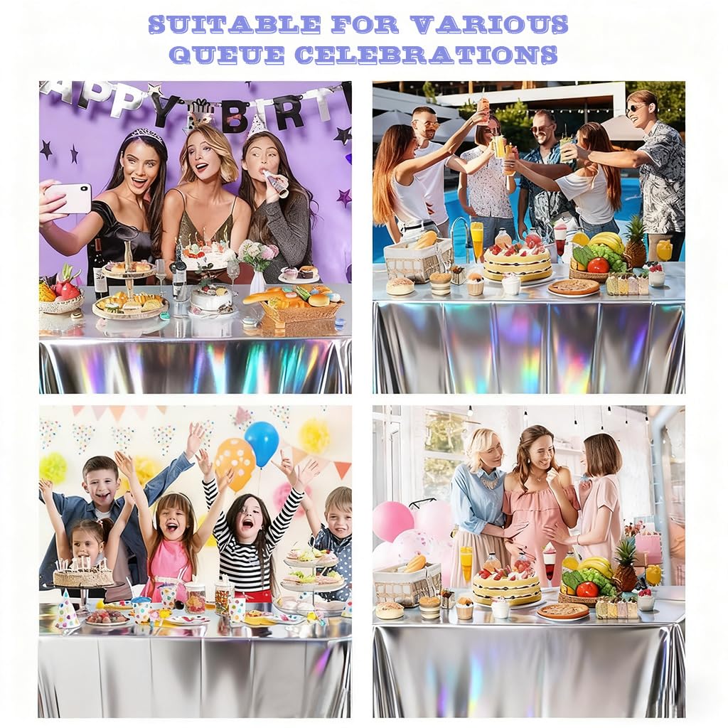 Supvox Tablecloths for Ocean and Beach Parties featuring 54×108 in Waterproof Plastic | Metallic Blue 3 Pack