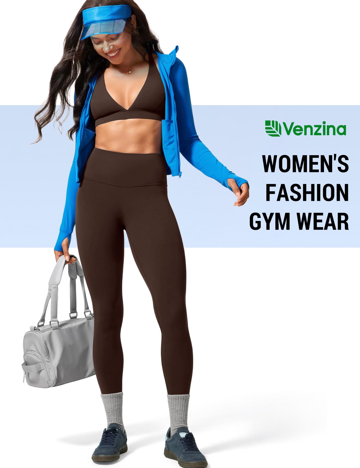 Venzina Yoga Pants for Women with High Waist Tummy Control featuring 4 Way Stretch & Dark Brown Comfort