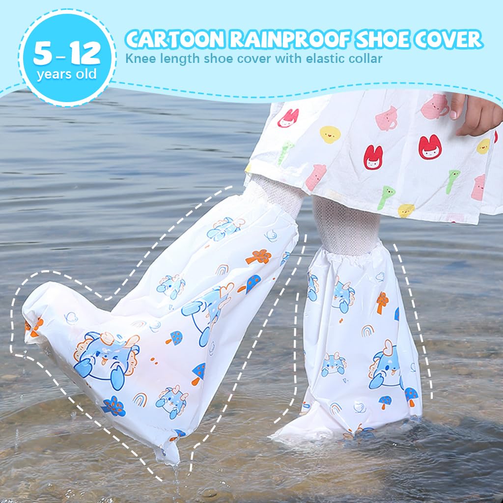 PALAY Rain Shoe Covers for Kids with Elastic Collar and Cartoon Style | 3 Pairs 28 cm Fit