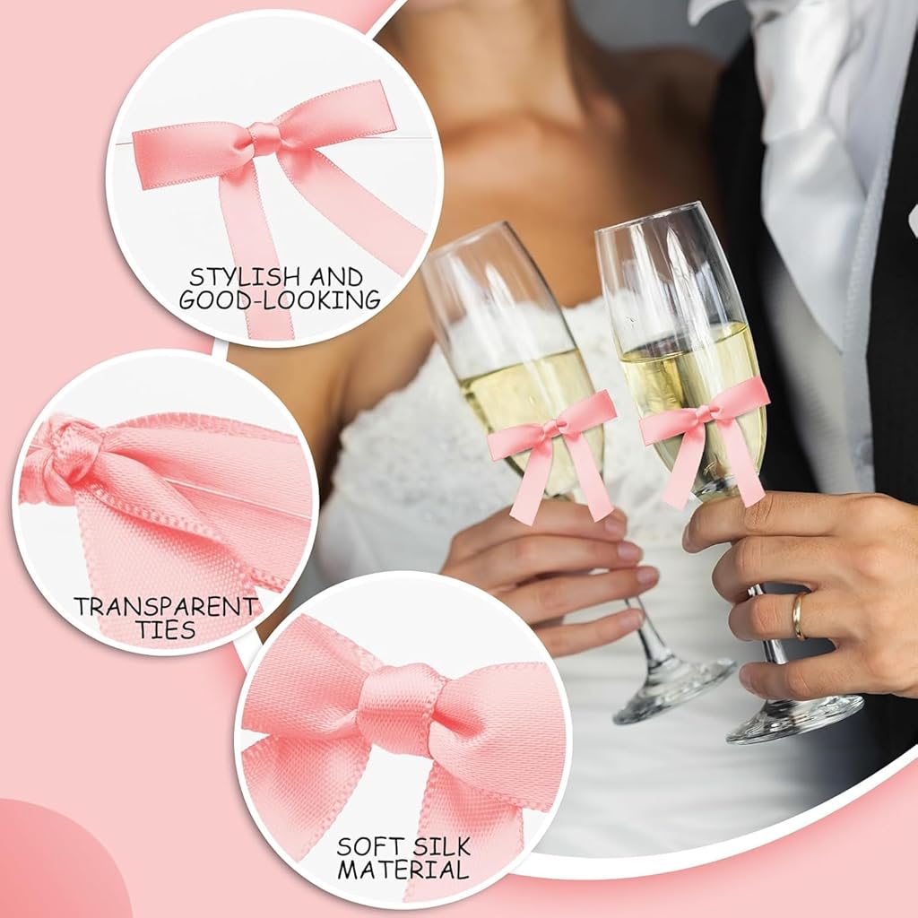 PATPAT® 50Pcs 2.5 Inch Pink Satin Ribbon Bows with Flexible Wire & 1 Roll Pink Lace, Gift Wrapping, Party Favors, DIY Crafts, Elegant Table Setting, Baby Shower, Wedding, Birthday Decor Set