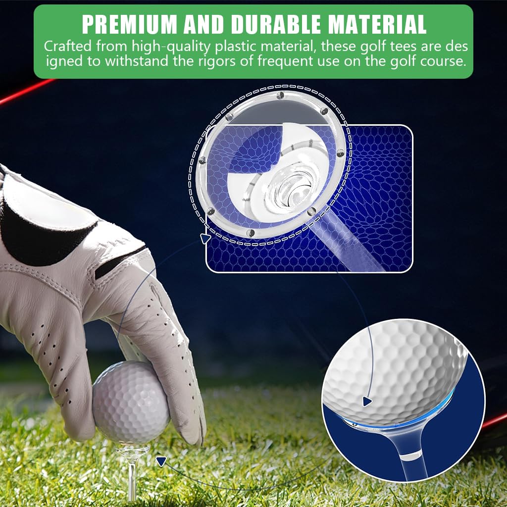 Proberos Golf Tees for Drivers featuring 8 Prong Design and 3.26 in Transparent Plastic | 20 Pcs