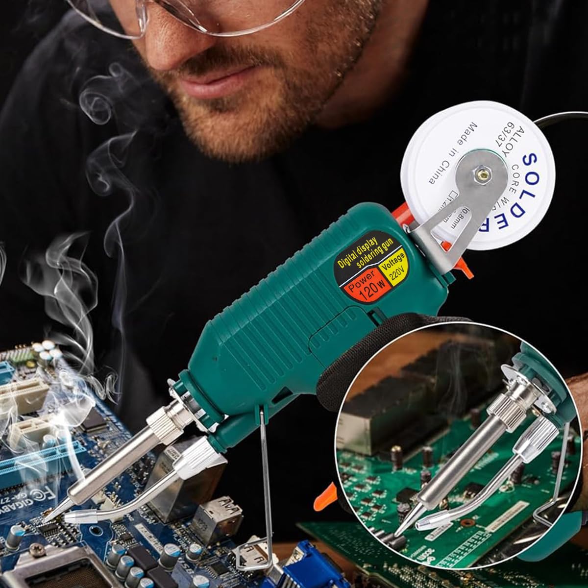 Serplex Soldering Gun for Circuit Repair with LCD Display 120W Power and Auto Tin Feed | 180–520°C Adjustable