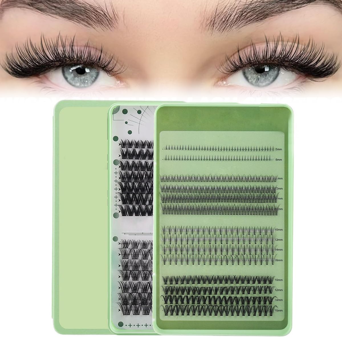 MAYCREATE False Eyelash Kit, Individual Lashes, 3D Effect Individual Melt Flare Lash Cluster VolumeNatural Lashes Set Waterproof For Women