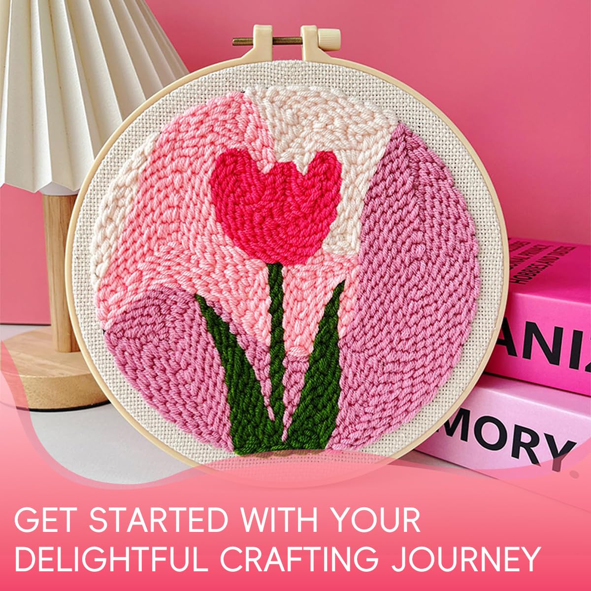 PATPAT DIY Punch Needle Art Kit for Beginners with 20x20cm Hoop and Embroidery Needles Tutorial