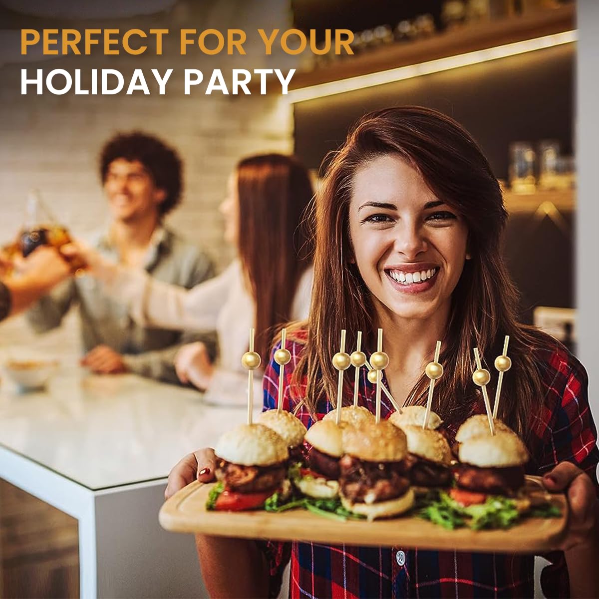 Supvox Fruit Picks for Parties and Appetizers featuring Golden Bead Design | 100 pcs 4.7 in Bamboo