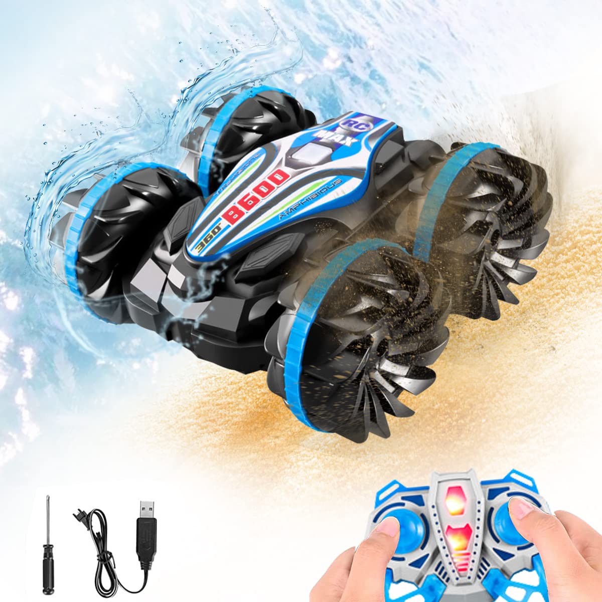PATPAT Remote Control Car for Kids with 2.4GHz Wireless Control and 360° Rotating Stunts | Waterproof Land and Water Amphibious Toy