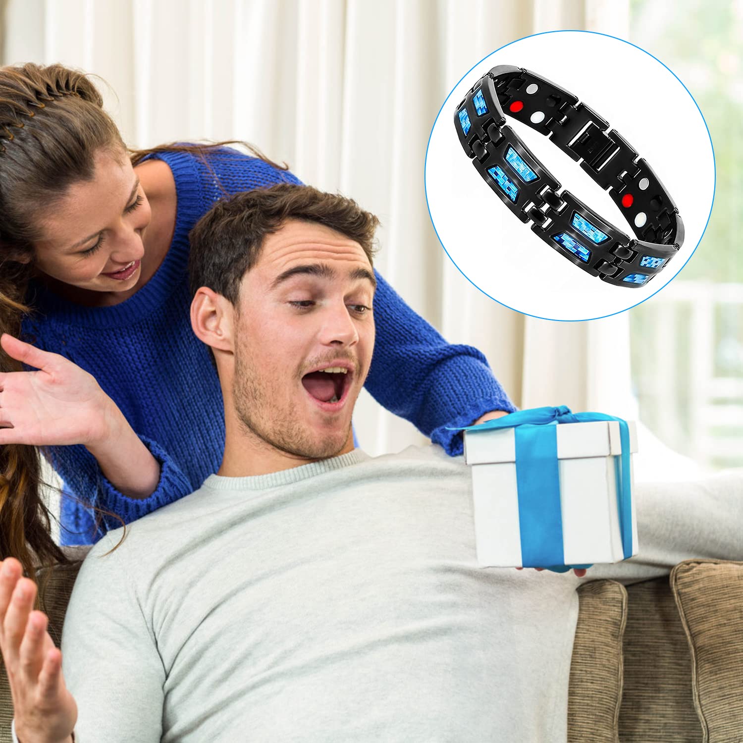 SANNIDHI Magnetic Therapy Bracelet for Pain Relief with Titanium Steel 8.54 in Black | Adjustable for Men and Women