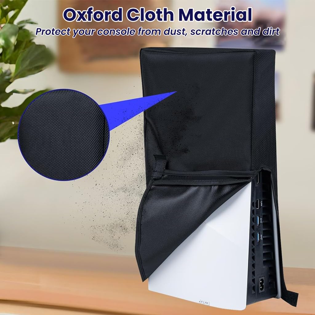 ZORBES Dust Cover for PS5 Slim with Full Coverage Design and Cable Port Access | 1680D Oxford Cloth Black