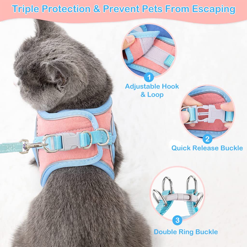 Qpets Cat Harness and Leash Combo for Outdoor Walks with 1.5m Leash and Reflective Vest | M Size