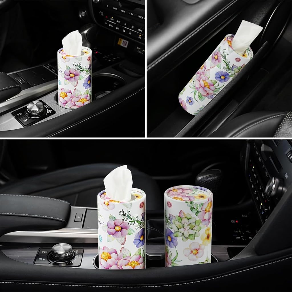 STHIRA® 3Pcs Car Roll Paper Case Floral Cardboard Holder for Roll Paper with Lid Hand Paper Towel Dispenser Holder for Car Home Use, Easy to Refill, Universal Roll Paper Towel, 13.3x18cm
