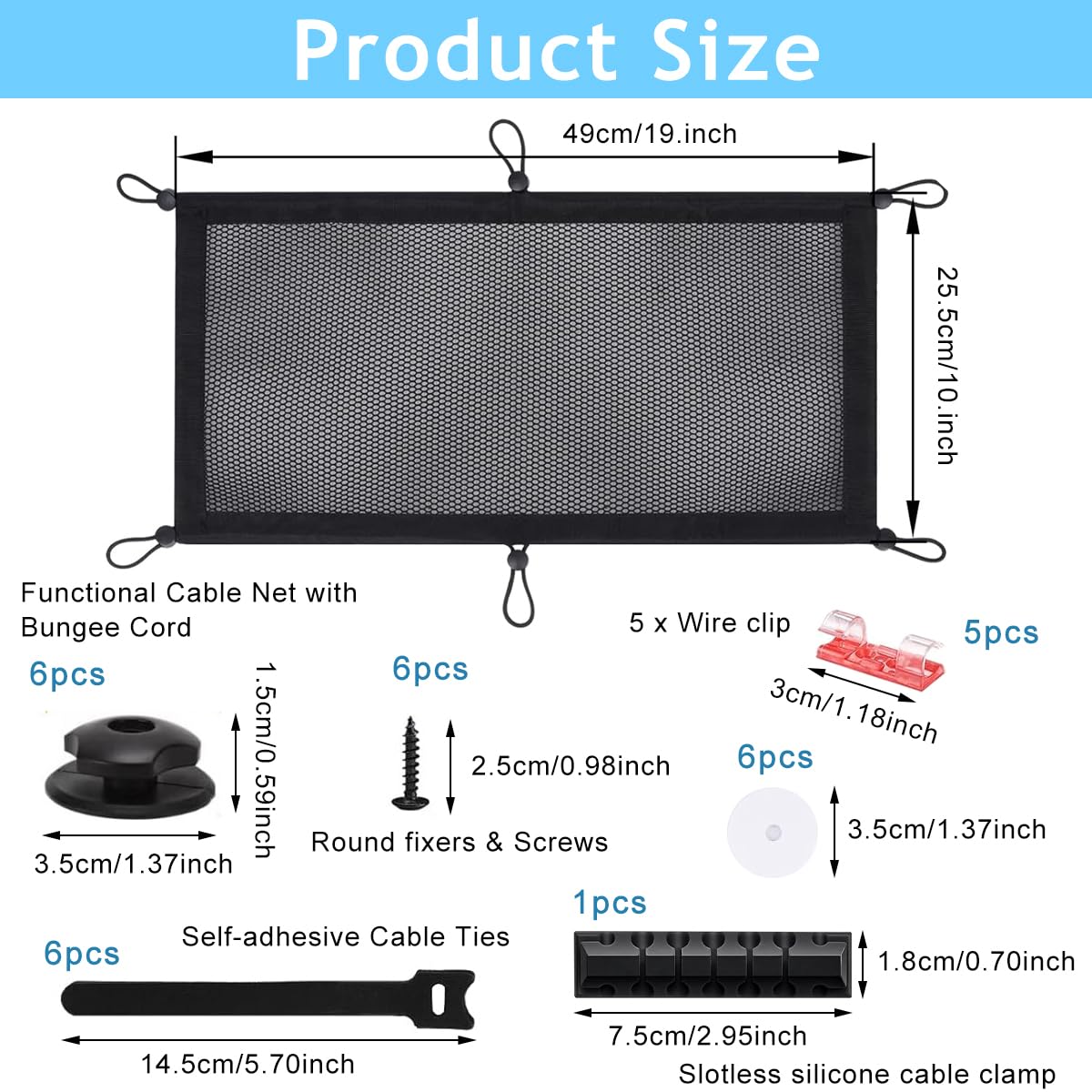 HASTHIP Under Desk Organizer Mesh Net for Cable Management featuring Six Drawstrings and 20x10 in Nylon Storage | Ideal for Home Office