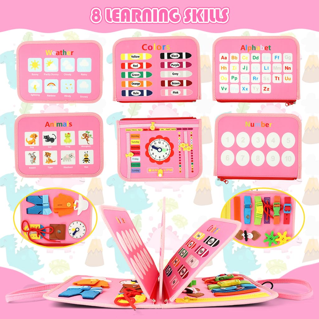 SNOWIE SOFT Dinosaur Busy Binder for Toddlers 1-3 with Felt Pages | Montessori Travel Quiet Book