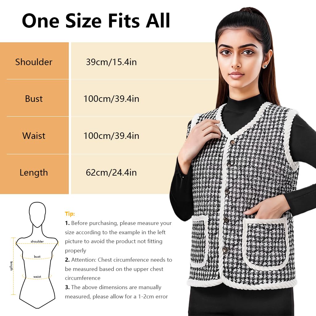 SANNIDHI Women’s Fleece Vest for Winter Layering with Button Front and Houndstooth Print