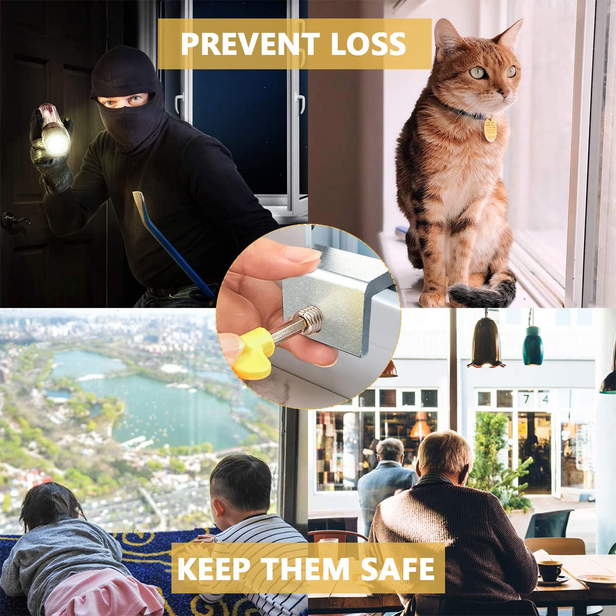 SNOWIE Soft Sliding Window Locks for Doors and Windows with Key 8pcs Aluminum Alloy | Screw-Fixed Security Stoppers for Child Safety