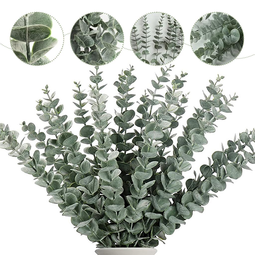 HASTHIP® 20Pcs Artificial Eucalyptus Stems Artificial Plants Home Decor, Faux Eucalyptus Leaves Greenery Branches Artificial Flowers for Decoration, Arrangement, Wedding, Home, 16