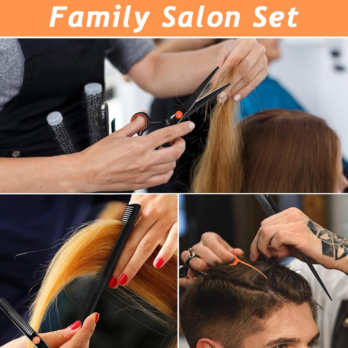 MAYCREATE Hair Cutting Scissors Kit for Home Use with Adjustable Screw & 10 Pcs Set | Stainless Steel for Men Women and Kids