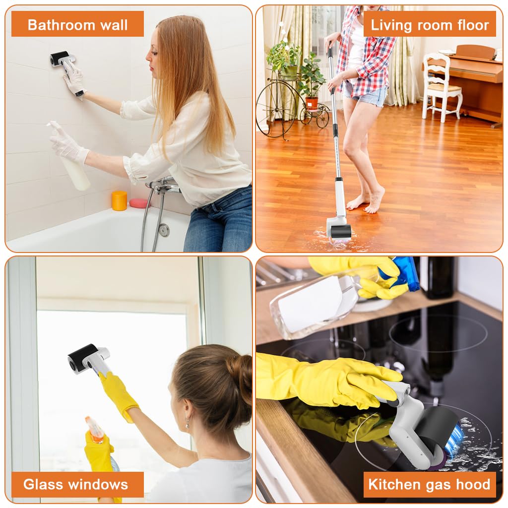 Supvox Electric Roller Scrub Brush for Home Cleaning with 4 Brush Heads and 2 in 1 Design