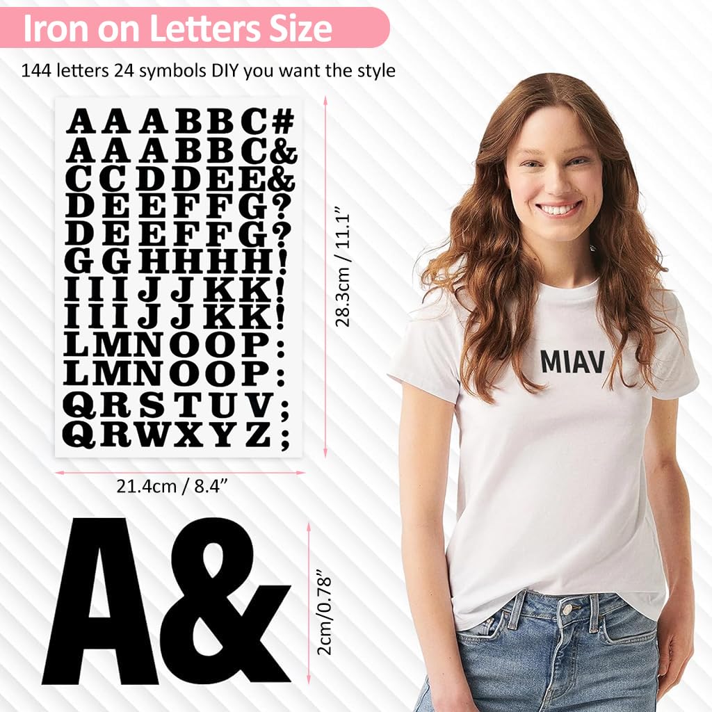 ZIBUYU® 2 Sheets Iron on Letters for Clothing, 2 Inch Heat Transfer Letters with A-Z Iron on Vinyl Letters PU Alphabet Adhesive Stickers for DIY T-Shirt Printing DIY Crafts Decorations