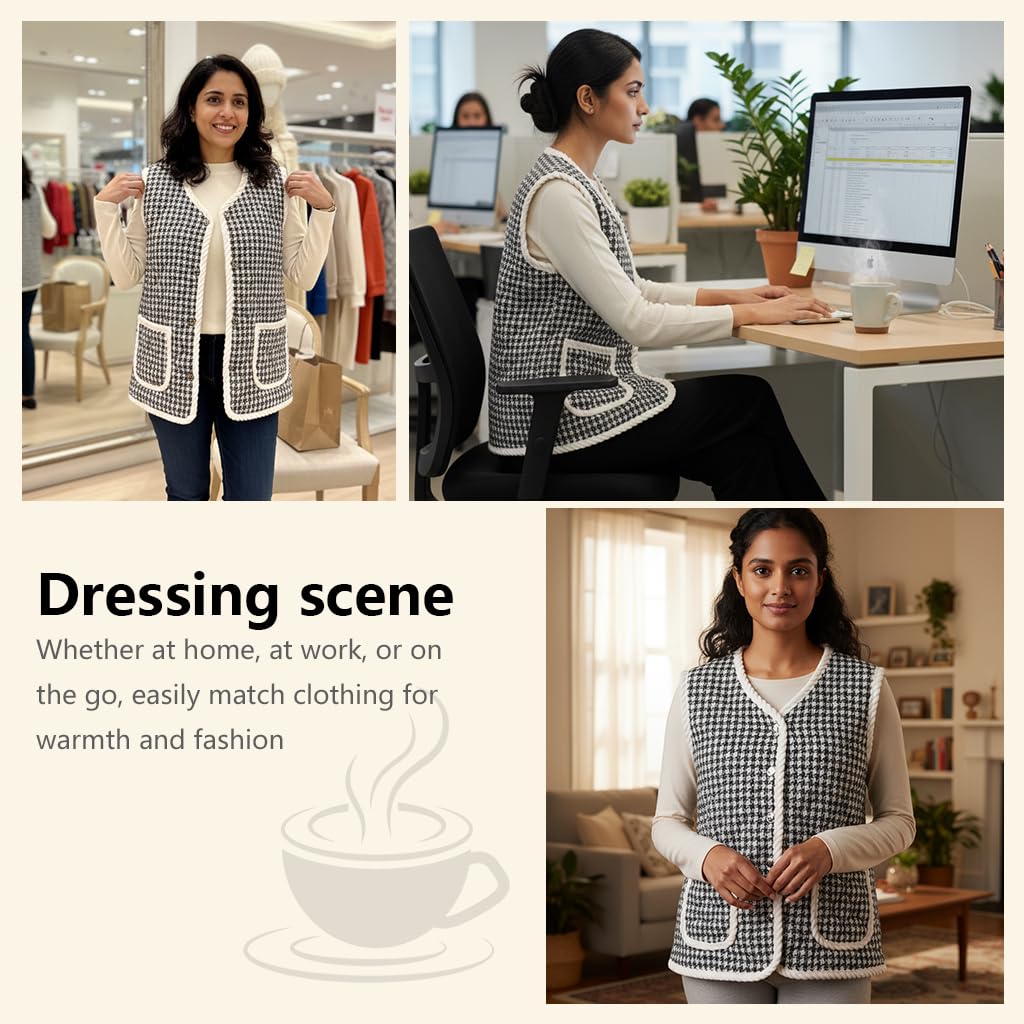 SANNIDHI Women’s Fleece Vest for Winter Layering with Button Front and Houndstooth Print